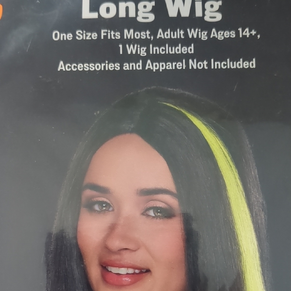 Black & Yellow Streak  Women's Wig Long Hair Halloween New - Picture 2 of 4